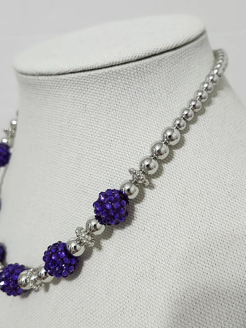 Purple Studded Ball Bead Necklace & Earring Set Statement Casual Handmade New